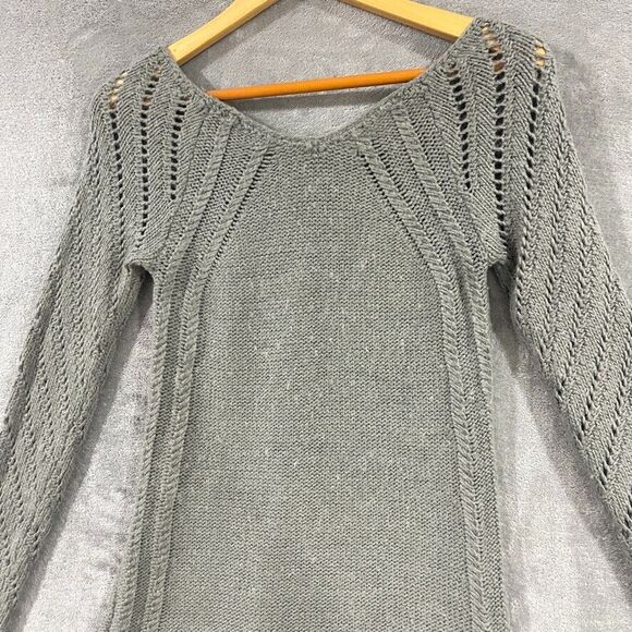 Max Studio Womens Open Knit Sweater Sz Large Grey V-neck Long Sleeve Wool Blend - Picture 10 of 11